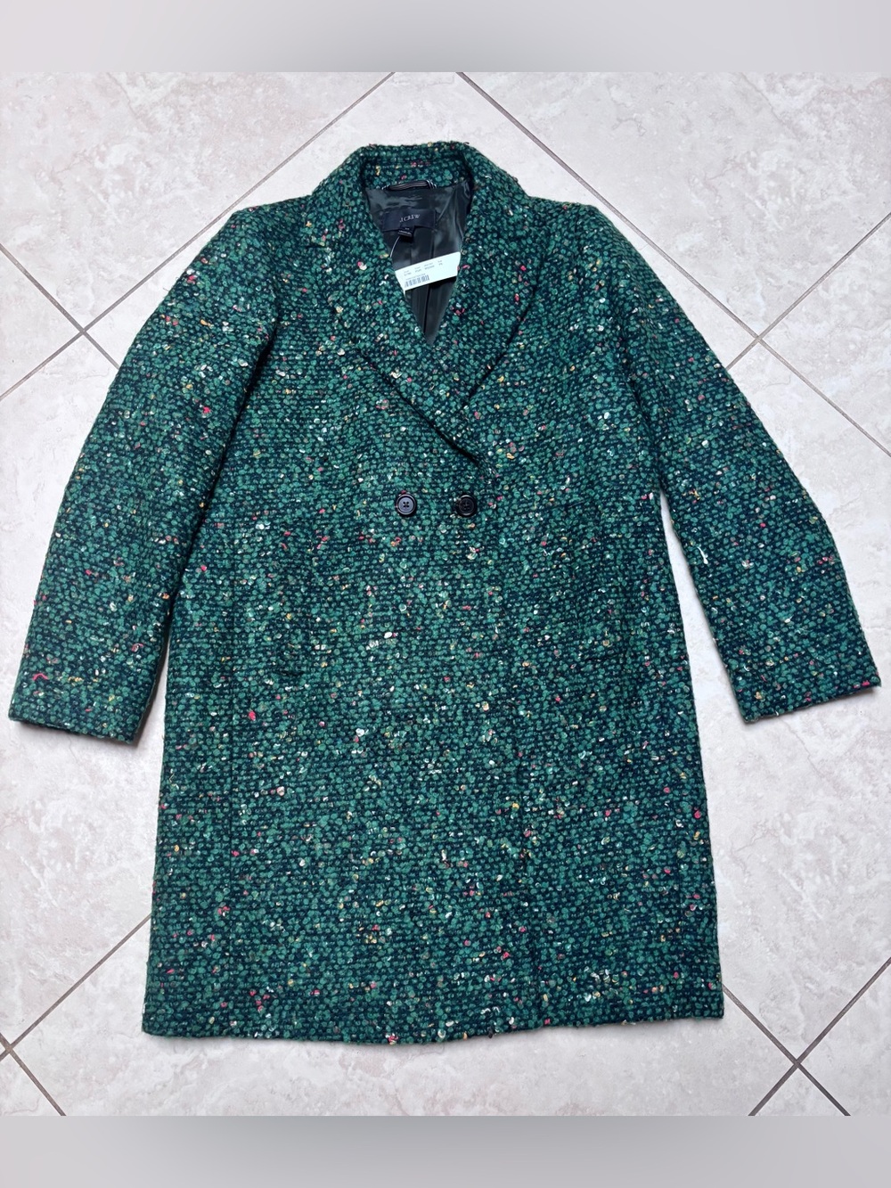 J. Crew Dark Green Tweed Double-Breasted Pea Coat